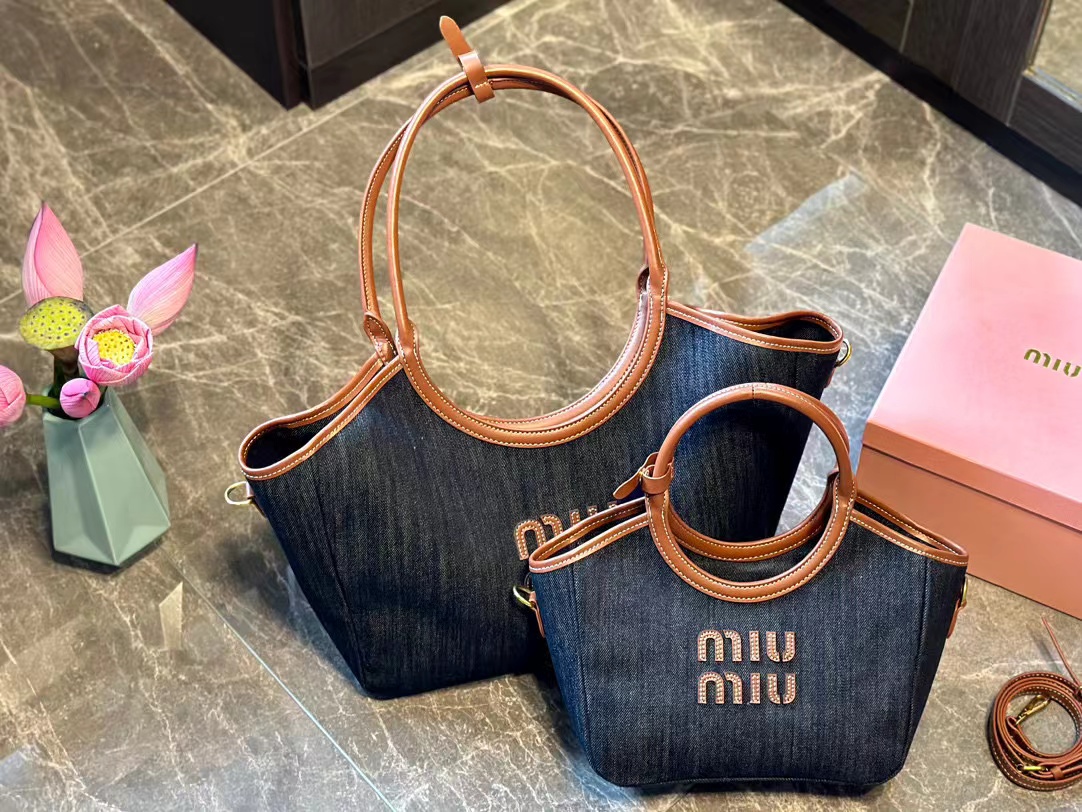 M1UM1Uデニムカラーマッチングショッピングバッグnnm【50％割引+送料無料】