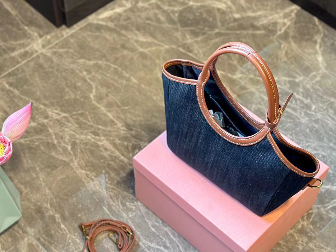 M1UM1Uデニムカラーマッチングショッピングバッグnnm【50％割引+送料無料】