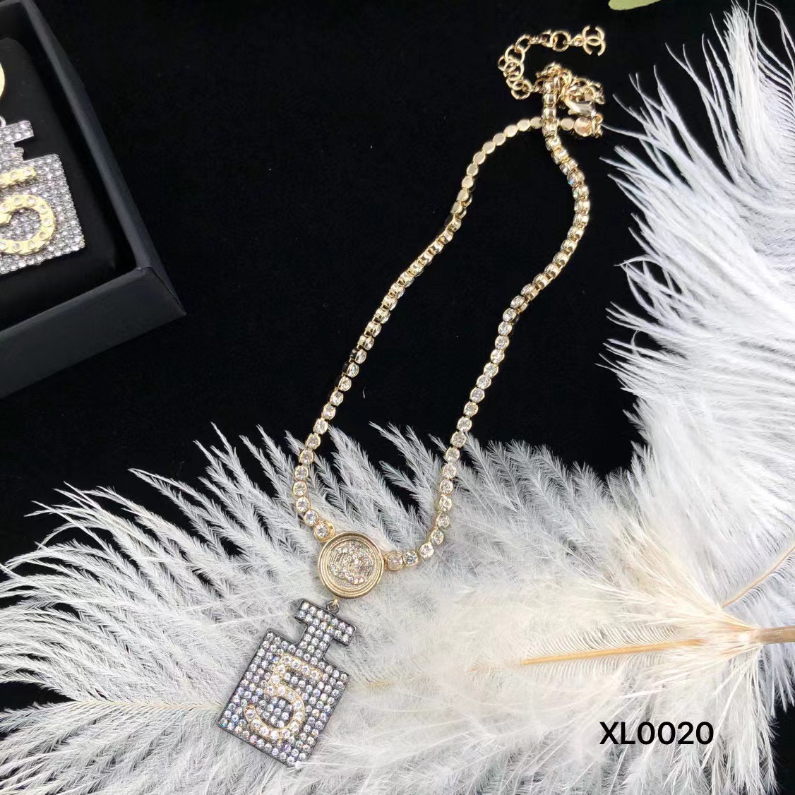 CHANE1 香水ボトル イヤリング+ネックレス 2点セット【50%割引+送料無料】