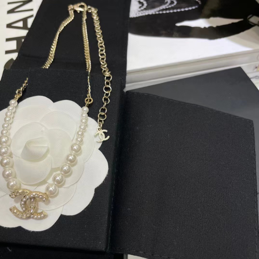CHANE1 ラージパール ダブルC ネックレス【50%割引+送料無料】