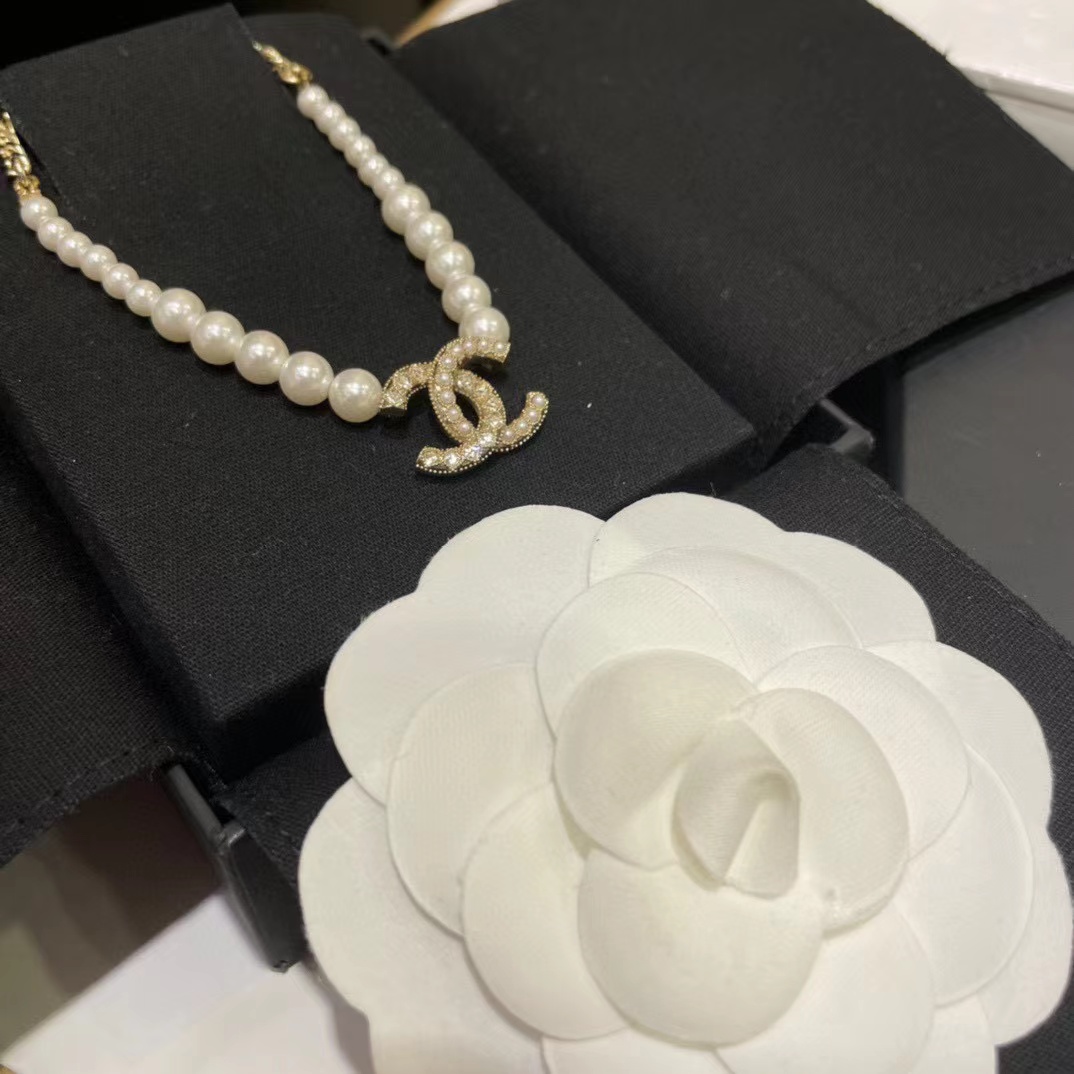 CHANE1 ラージパール ダブルC ネックレス【50%割引+送料無料】