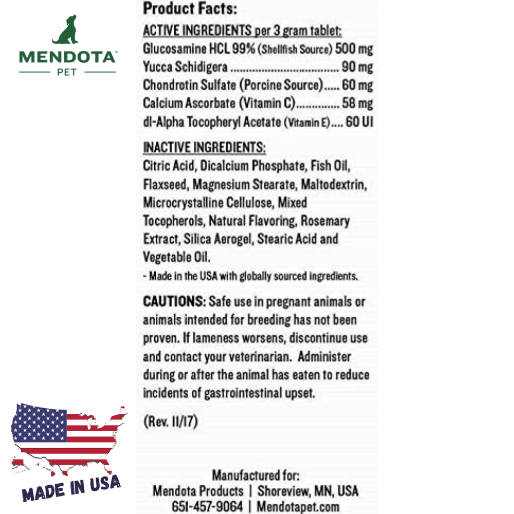 Mendota Pet Glucosamine 2X - 60 Tablets - Dog Hip & Joint Tablets