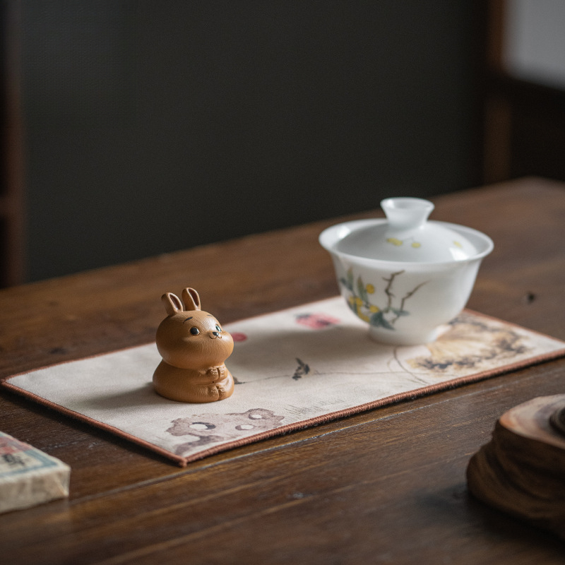 紫砂兔子茶寵 茶空間招財寓意陶瓷擺件
