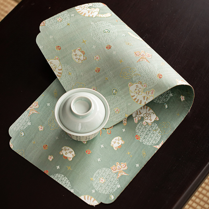 刺绣禅意茶席麻布防水茶盘垫