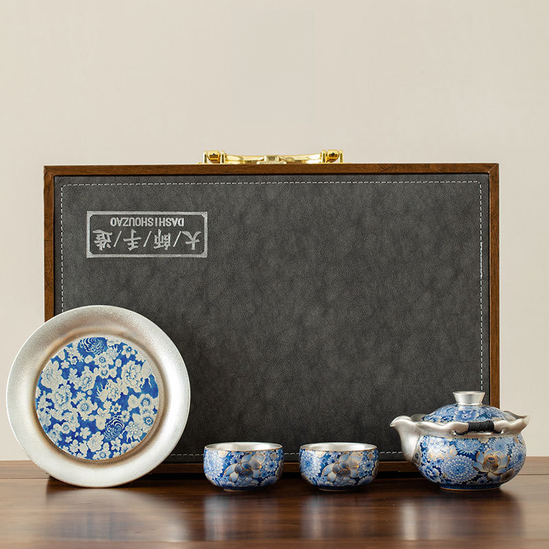 繁花手抓壺1壺二杯+茶承茶具套裝