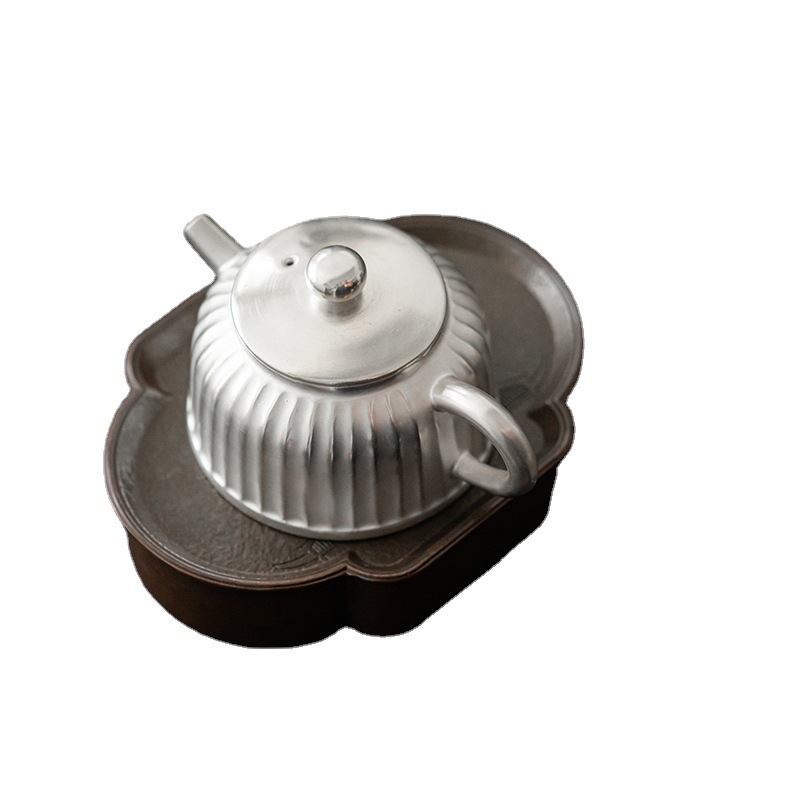 日式純手工鎏銀菊瓣茶壺