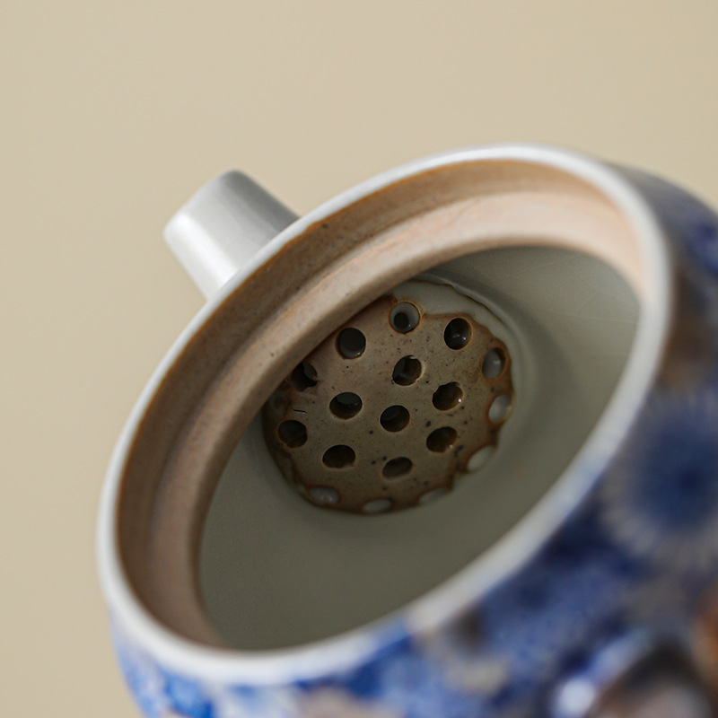 繁花青花汝窯直身茶壺