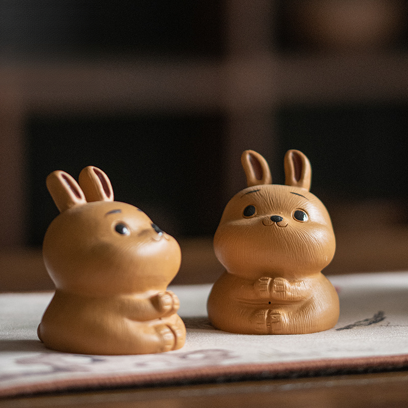 紫砂兔子茶寵 茶空間招財寓意陶瓷擺件