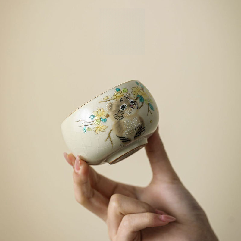 汝窯萌貓羅漢杯