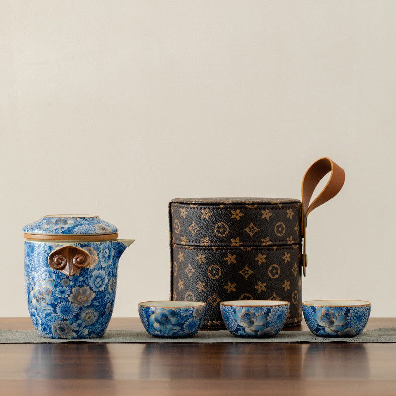 繁花高檔快客杯旅行茶具一壺三杯