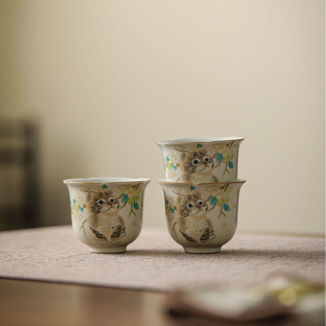 汝窯萌貓品茗杯