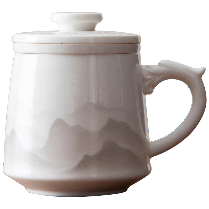 羊脂玉千里江山泡茶陶瓷茶水分離杯