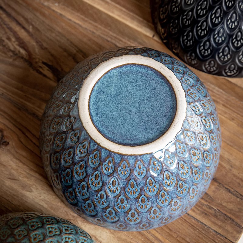 復古孔雀紋浮雕飯碗