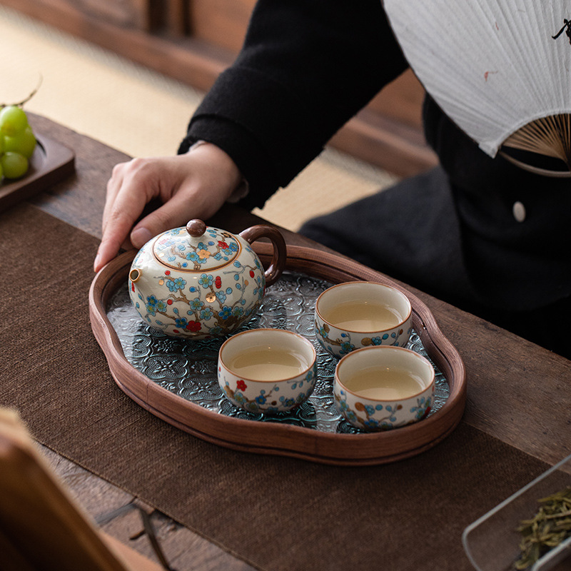 金梅西施壺滿花陶瓷描金壺琺瑯彩茶具