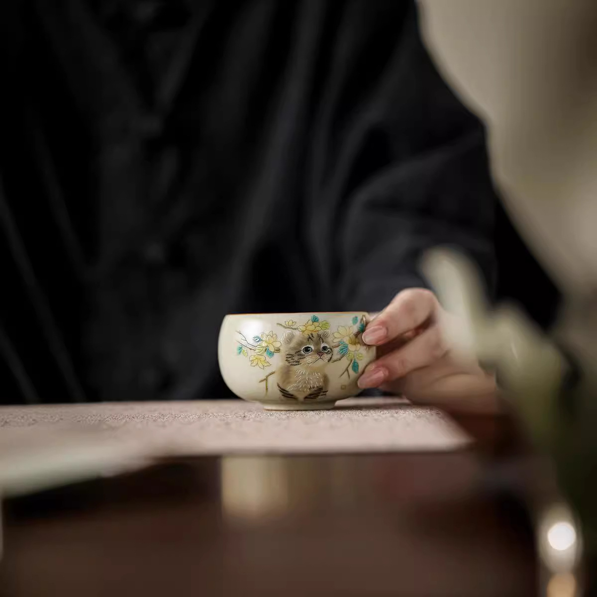 汝窯萌貓羅漢杯