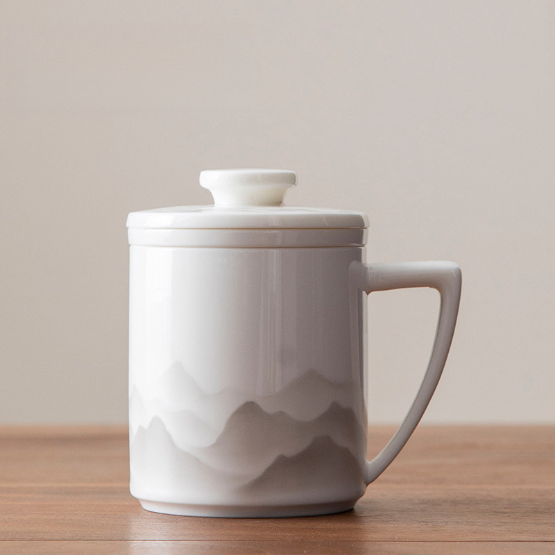 羊脂玉千里江山泡茶陶瓷茶水分離杯