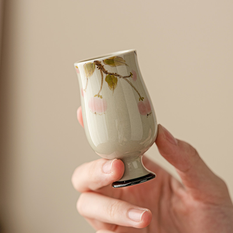 草木灰手繪石榴茶杯陶瓷品茗杯