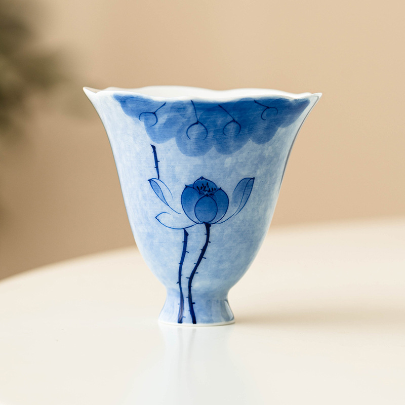 藍蓮花手繪陶瓷聞香杯