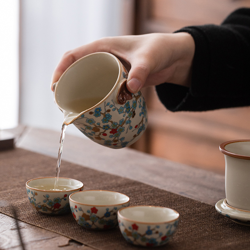 汝窯金梅快客杯一壺三杯