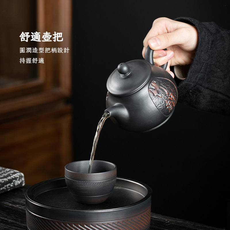 手工紫陶竹韻鳳鳴壺