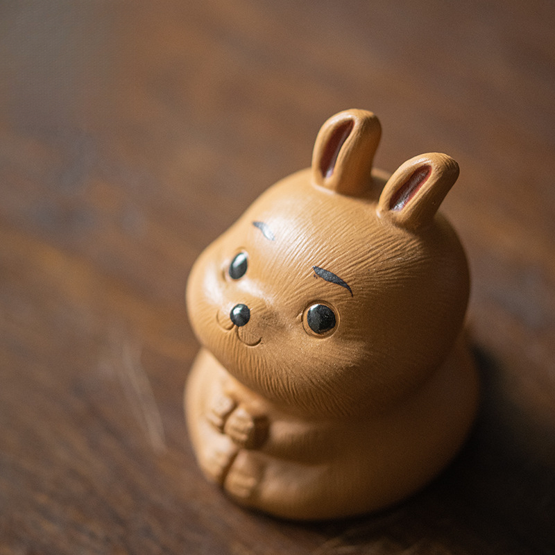 紫砂兔子茶寵 茶空間招財寓意陶瓷擺件