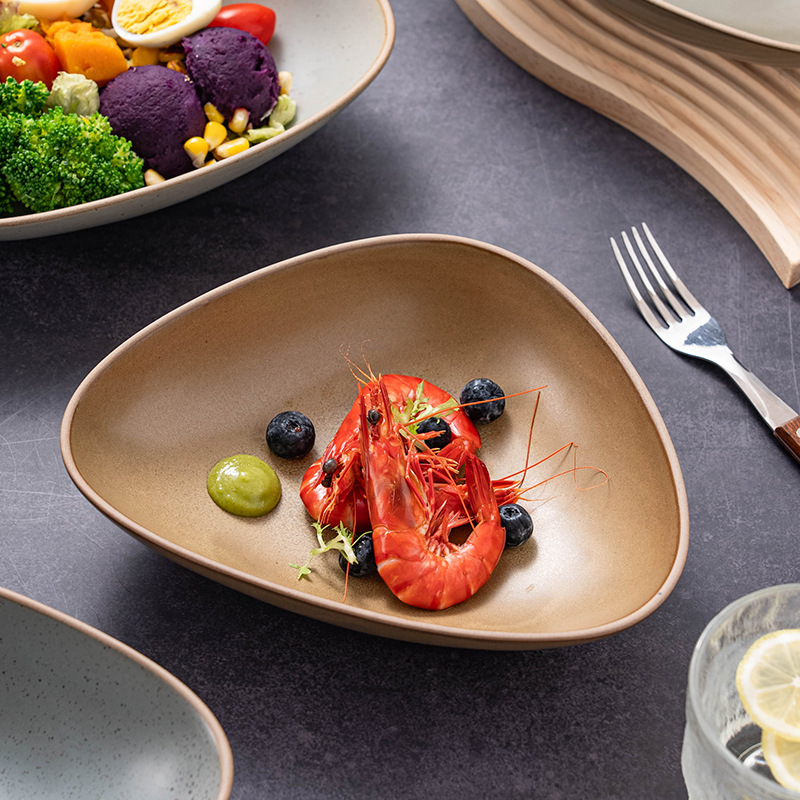 復古個性粗陶三角盤