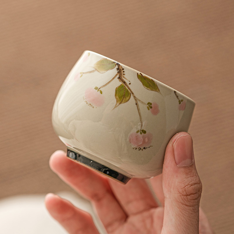 草木灰手繪石榴茶杯陶瓷品茗杯