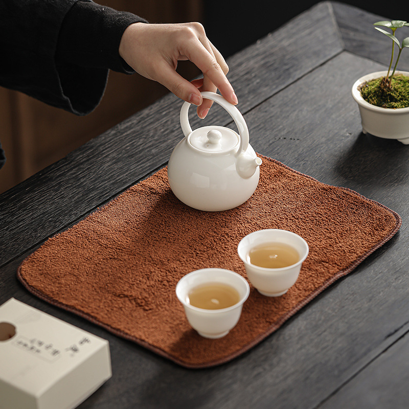 仿鹿皮絨面茶巾簡約印花