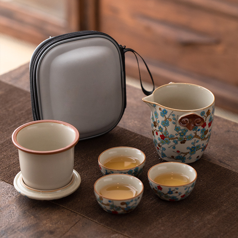 汝窯金梅快客杯一壺三杯