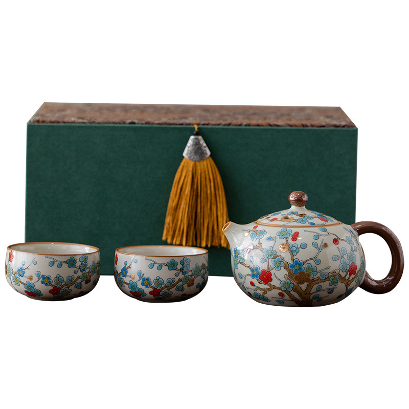 金梅西施壺滿花陶瓷描金壺琺瑯彩茶具