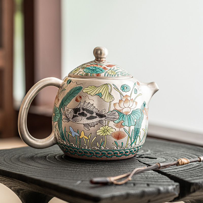 魚藻紋999鎏銀茶壺