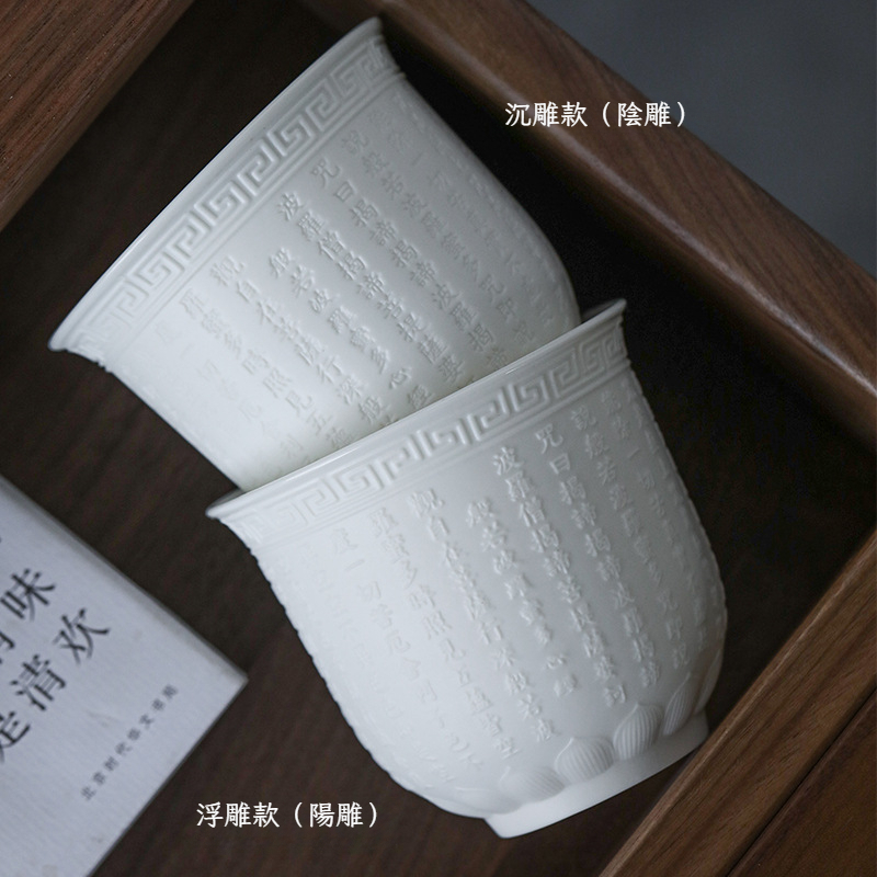羊脂玉白瓷心經杯百福杯