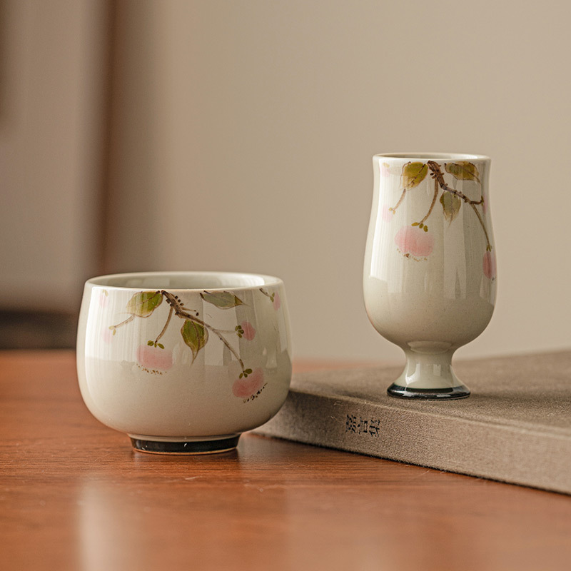 草木灰手繪石榴茶杯陶瓷品茗杯