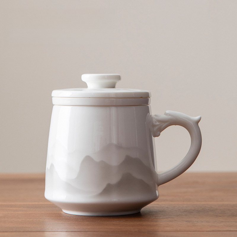 羊脂玉千里江山泡茶陶瓷茶水分離杯