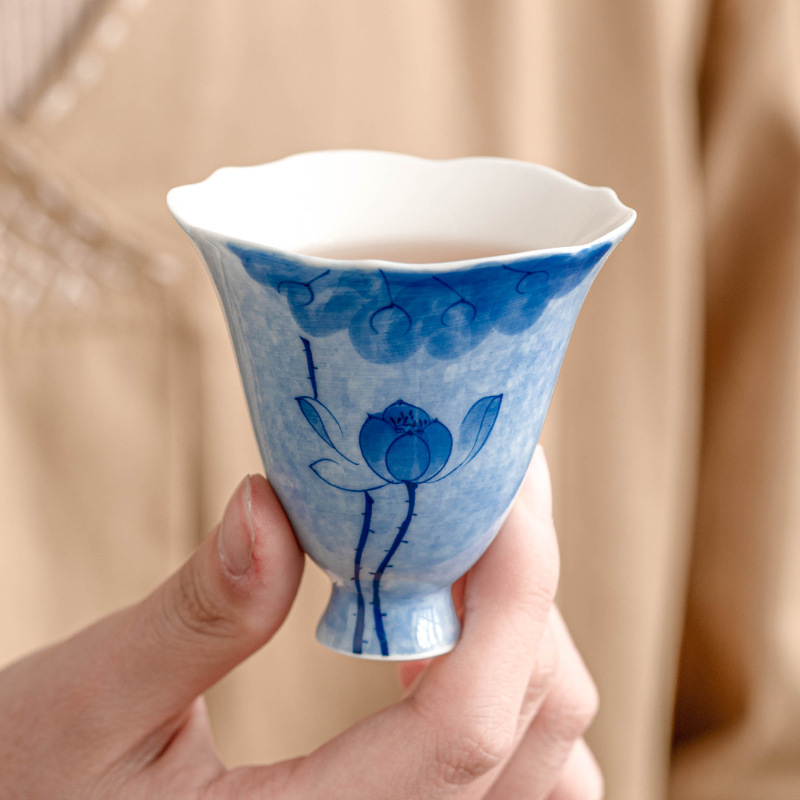藍蓮花手繪陶瓷聞香杯