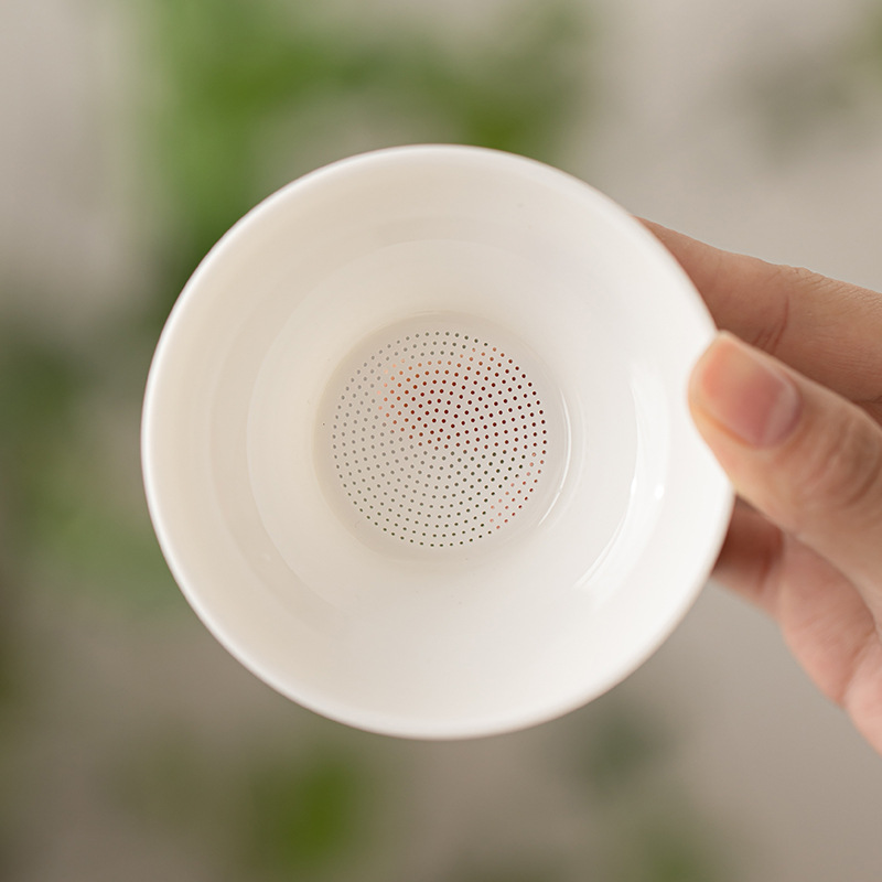 羊脂玉白瓷茶漏全瓷茶水分離器