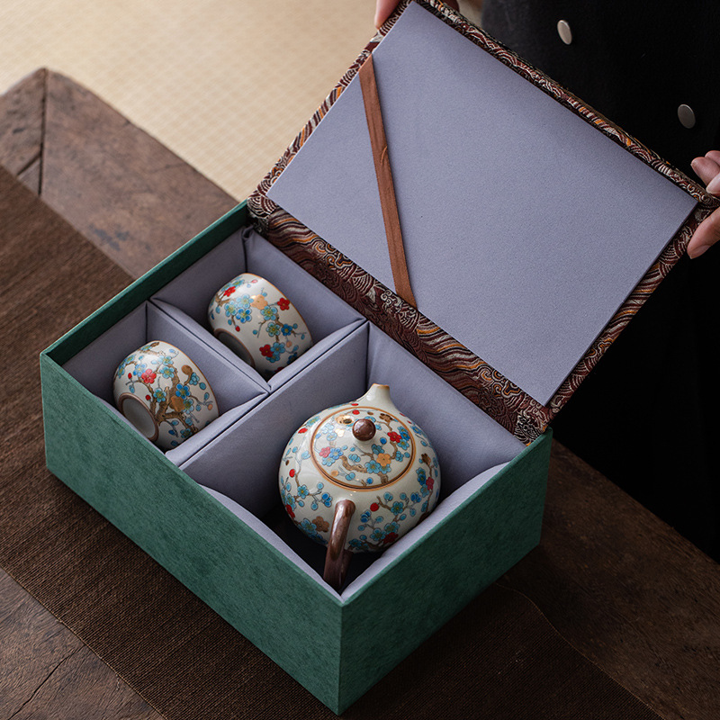 金梅西施壺滿花陶瓷描金壺琺瑯彩茶具