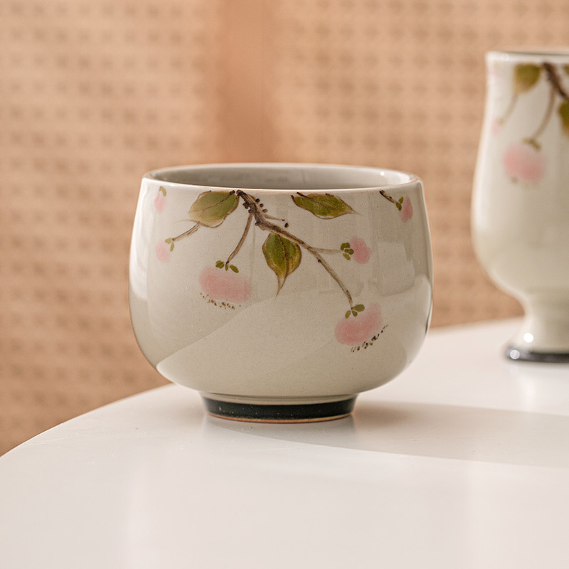 草木灰手繪石榴茶杯陶瓷品茗杯