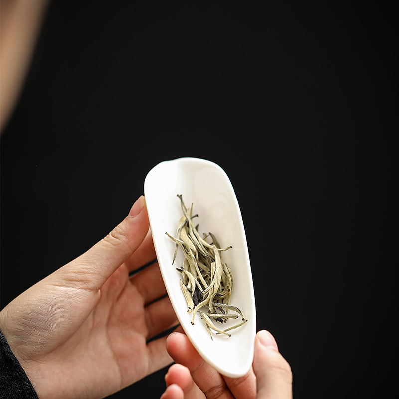 白瓷百搭茶則茶具配件素雅茶荷