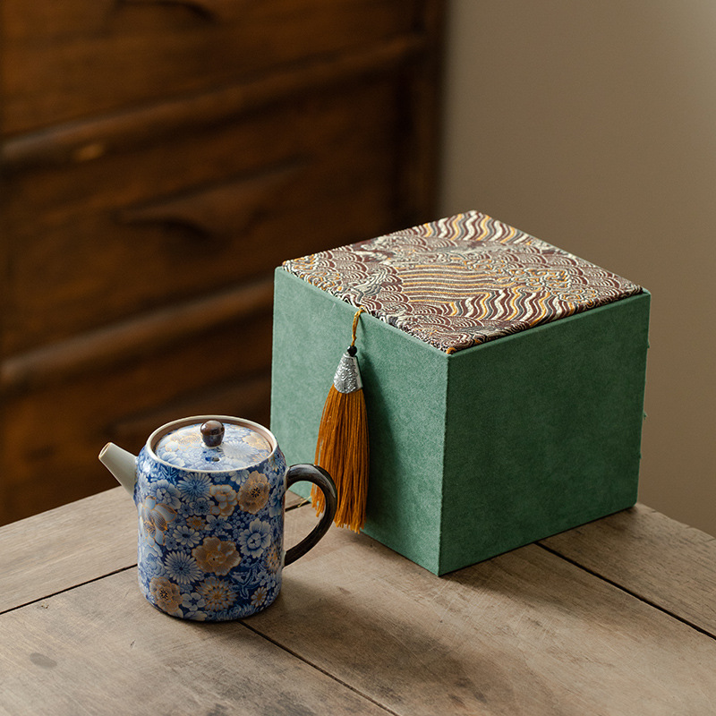 繁花汝窯直身壺茶杯禮盒