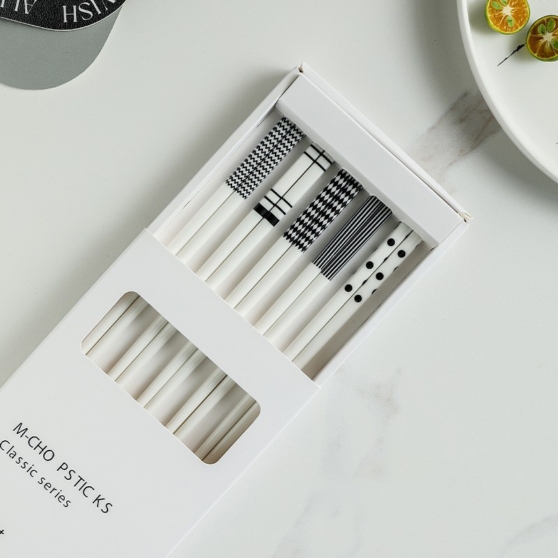 赫本風白色陶瓷筷子套裝5雙裝