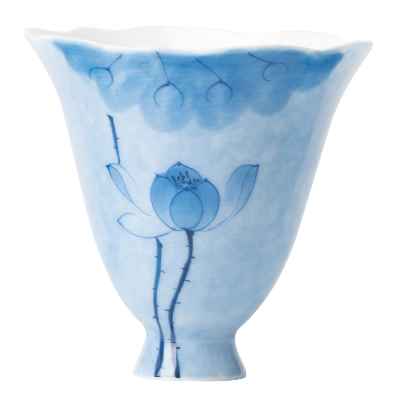 藍蓮花手繪陶瓷聞香杯