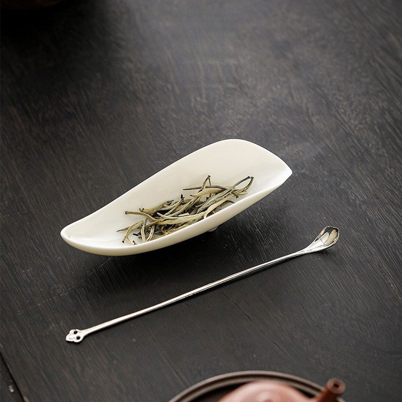 白瓷百搭茶則茶具配件素雅茶荷