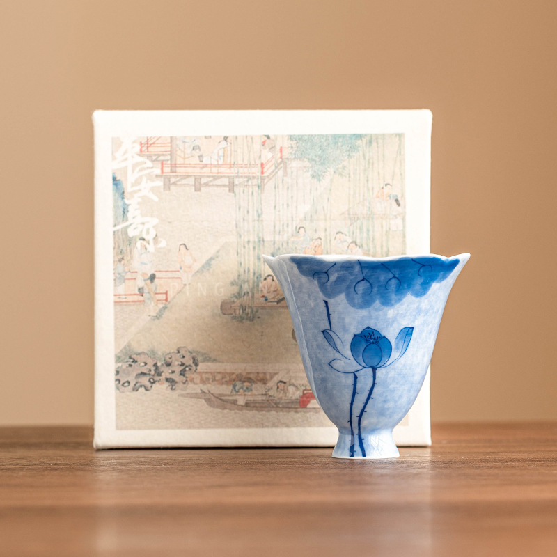 藍蓮花手繪陶瓷聞香杯