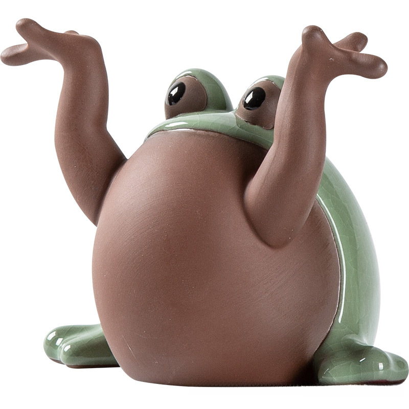 紫砂茶寵擺件精品可愛青蛙頂呱呱情趣茶玩