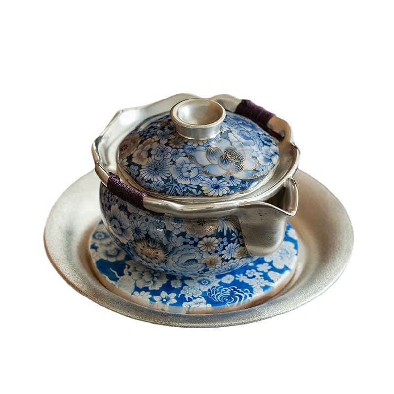 繁花手抓壺1壺二杯+茶承茶具套裝