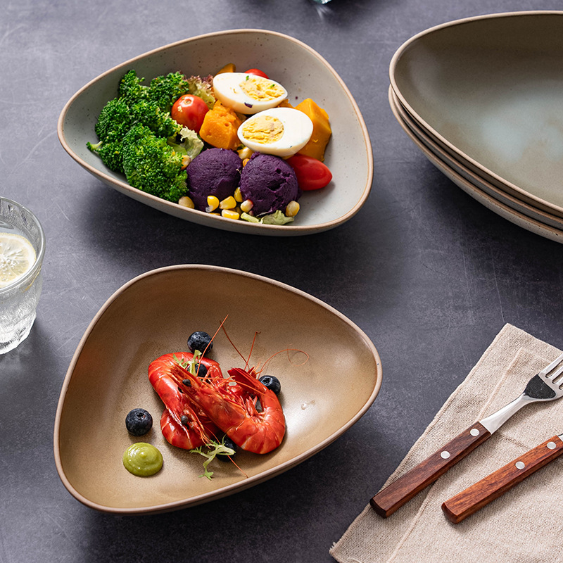 復古個性粗陶三角盤