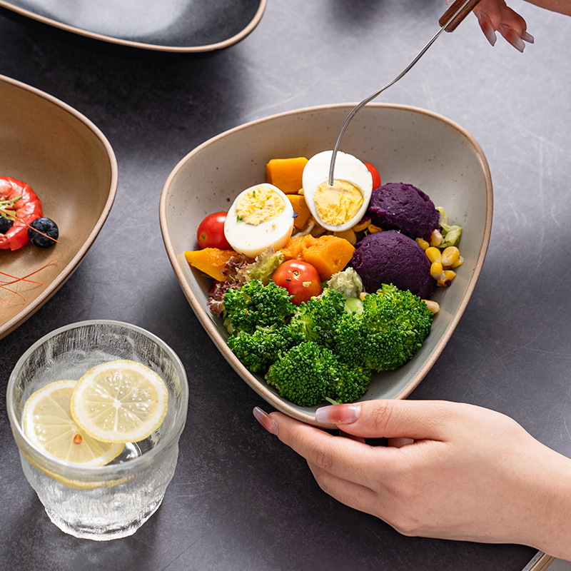 復古個性粗陶三角盤