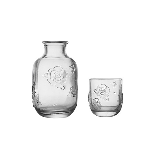 復古浮雕花朵壺杯大容量玻璃涼水壺