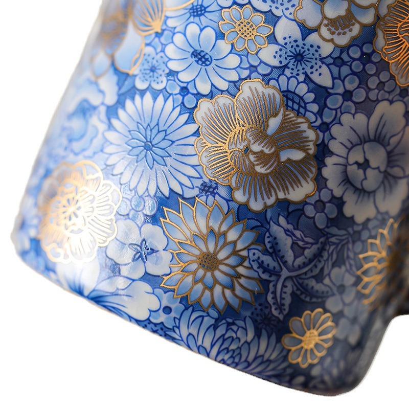 繁花青花汝窯直身茶壺